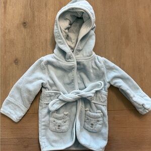 Carter’s Light Blue Hooded Tie Baby Robe with Bear Pockets - 0-9M